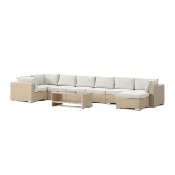 Bahamas U-formad utomhus loungegrupp 8-sits med vändbar divan och bord med hylla