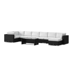 Bahamas U-formad utomhus loungegrupp 8-sits med vändbar divan och bord med hylla