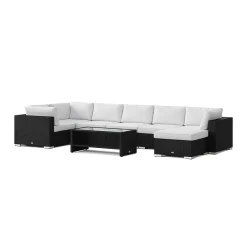 Bahamas U-formad utomhus loungegrupp 7-sits med vändbar divan och bord med hylla