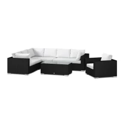 Bahamas utomhus L-soffa höger 7-sits med fåtölj och bord