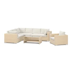 Bahamas utomhus L-soffa höger 7-sits med fåtölj och bord med hylla