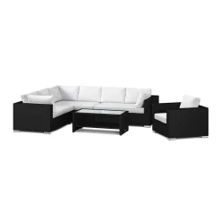 Bahamas utomhus L-soffa höger 7-sits med fåtölj och bord med hylla