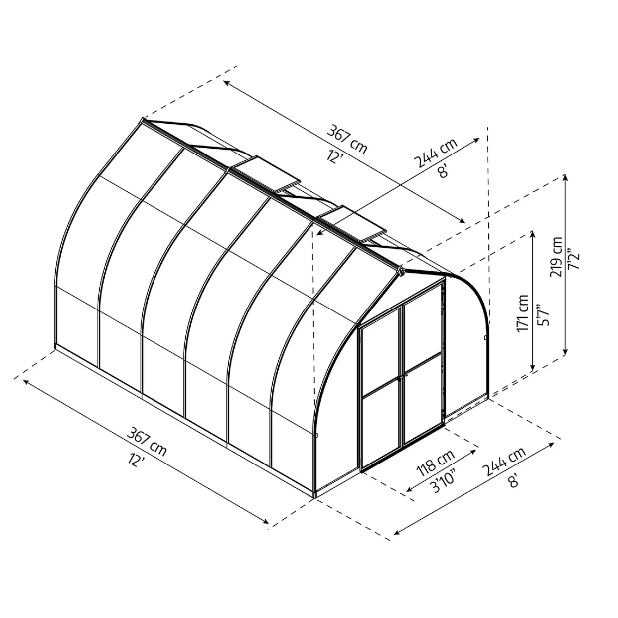 Bella Aluminiumram med UV-Skyddad Polykarbonat & Ventilationsfönster, 8,9 m²
