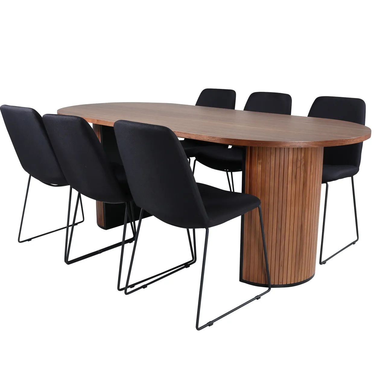 Bianca Ovalt Matbord i Valnöt 200 cm & 6 Muscot Stolar i Polyester