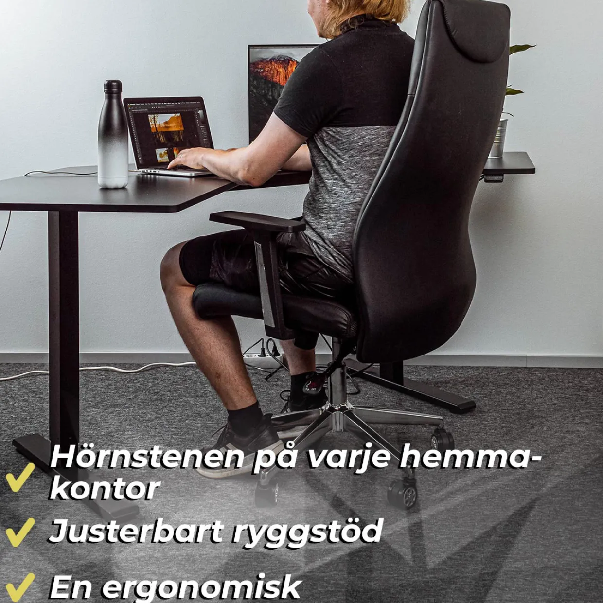 Boss Stol i Läder med Justerbar Höjd & Ryggstöd