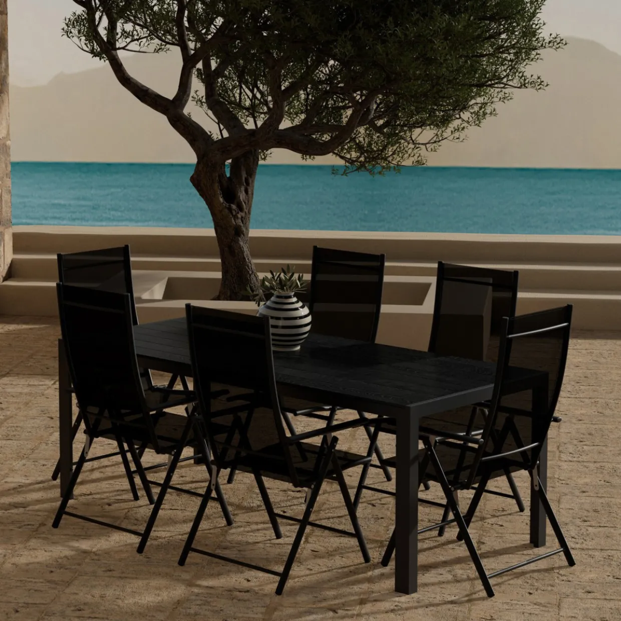 Break 90x205 cm med 6 st Levanzo Trädgårdsstolar