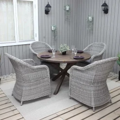 Ø 112 cm bord & 4 Belize grå stolar