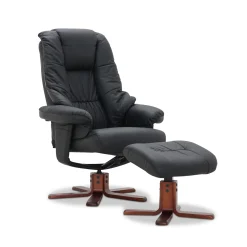 Comfy Läder med Snurrfunktion & Fotpall Svart Konstläder