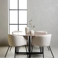 Durango Runt Matbord Ø120 cm & 4 Berit Stolar i Beige Sammet