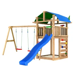 Fort 2.1 m/2 Swing Modul Med Blå Rutschkana