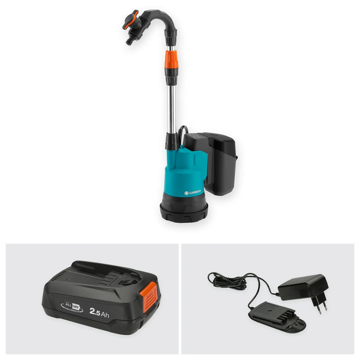 för Regnvattentunna 2000/2 18V P4A Set (2,5Ah batteri + standardladdare)