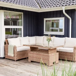 Gotland, Rottingsoffa med Dynor och Aluminiumram