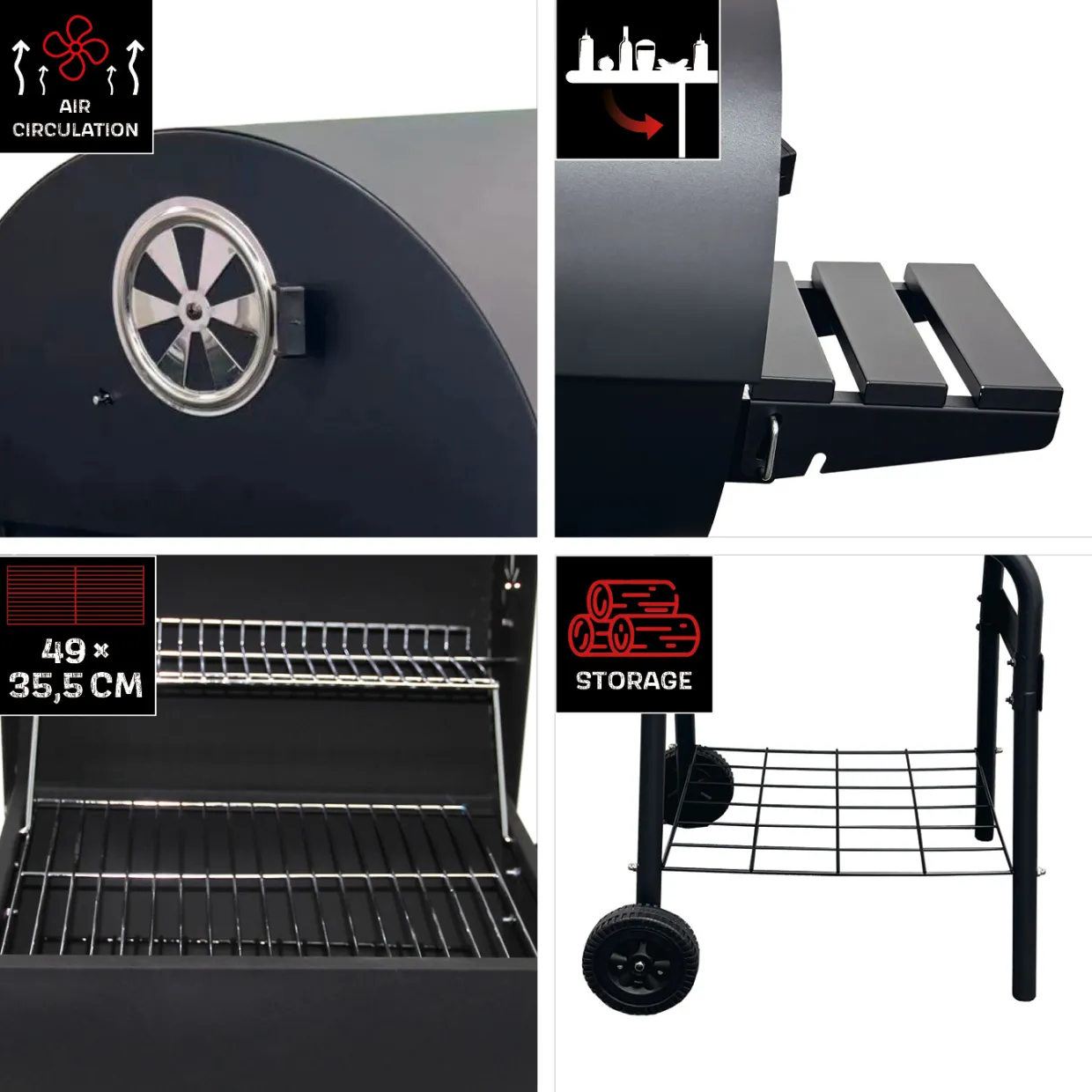 Grilltunna 550 Stål med Sidobord och Termometer