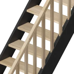 Helsinki Svart/Ek Rak Räcke med Träbalustrar