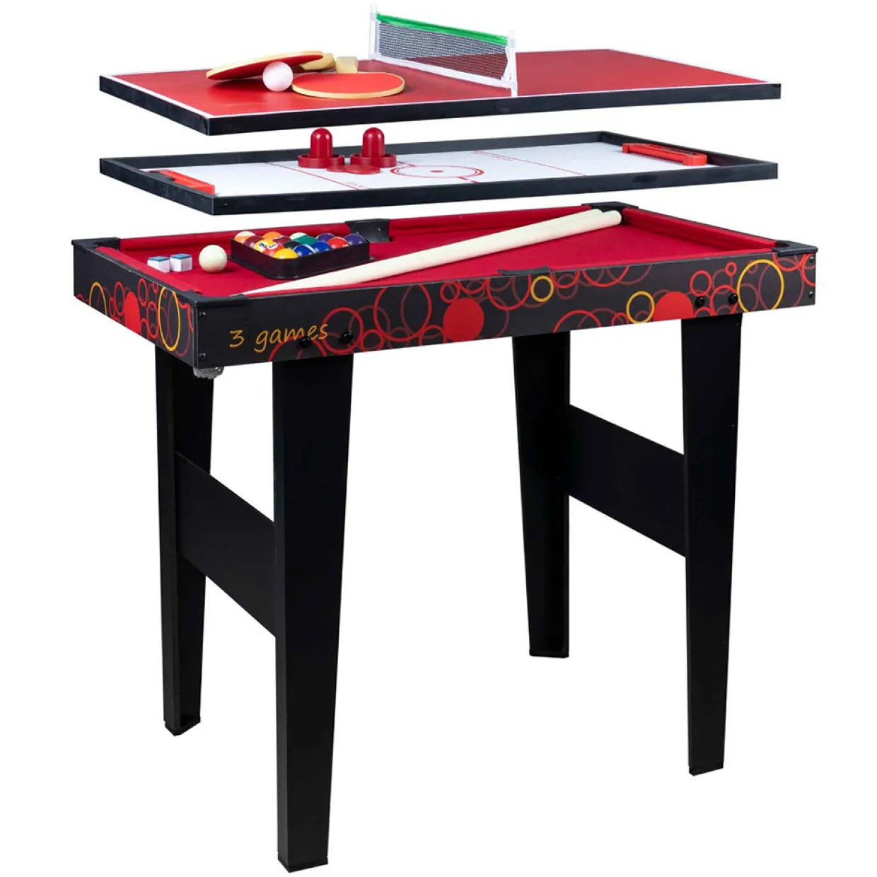 3-in-1 Spelbord med Airhockey, Bordtennis & Biljard