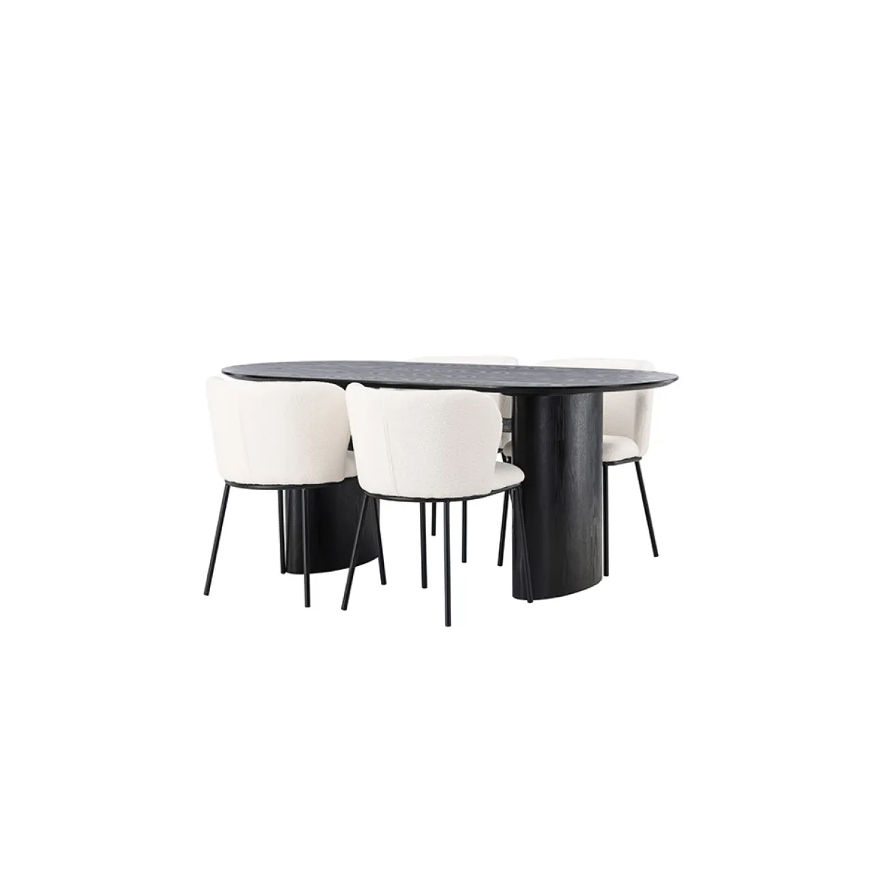 Isolde Ovalt Matbord 180 cm & 4 Edina Stolar i Vit Boucle