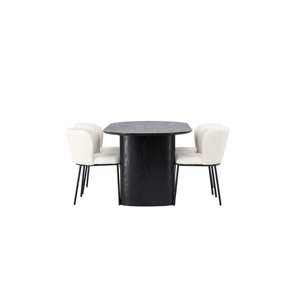 Isolde Ovalt Matbord 180 cm & 4 Edina Stolar i Vit Boucle