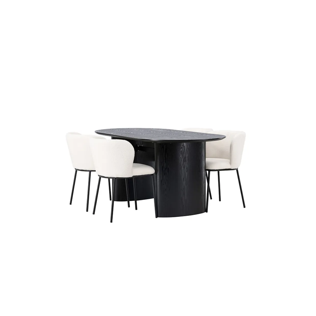 Isolde Ovalt Matbord 180 cm & 4 Edina Stolar i Vit Boucle