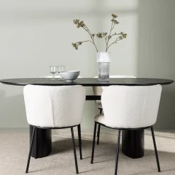 Isolde Ovalt Matbord 180 cm & 4 Edina Stolar i Vit Boucle