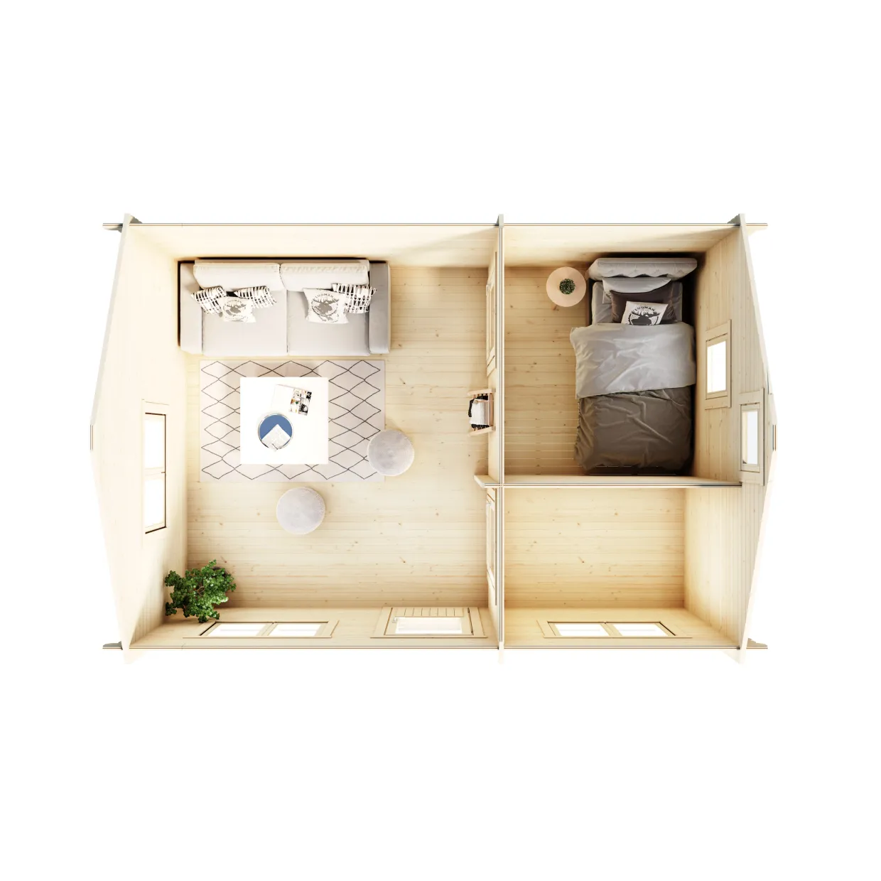 Lillevilla 100C-4 22,04 m² med Sadeltak & Loft i Trä