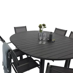 Marbella Förlängningsbart Aluminiumbord, Ovalt Ø 140 cm Svart
