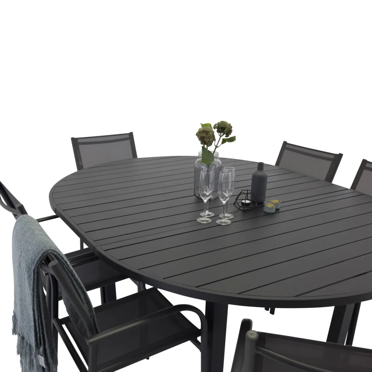 Marbella Förlängningsbart Aluminiumbord, Ovalt Ø 140 cm Svart