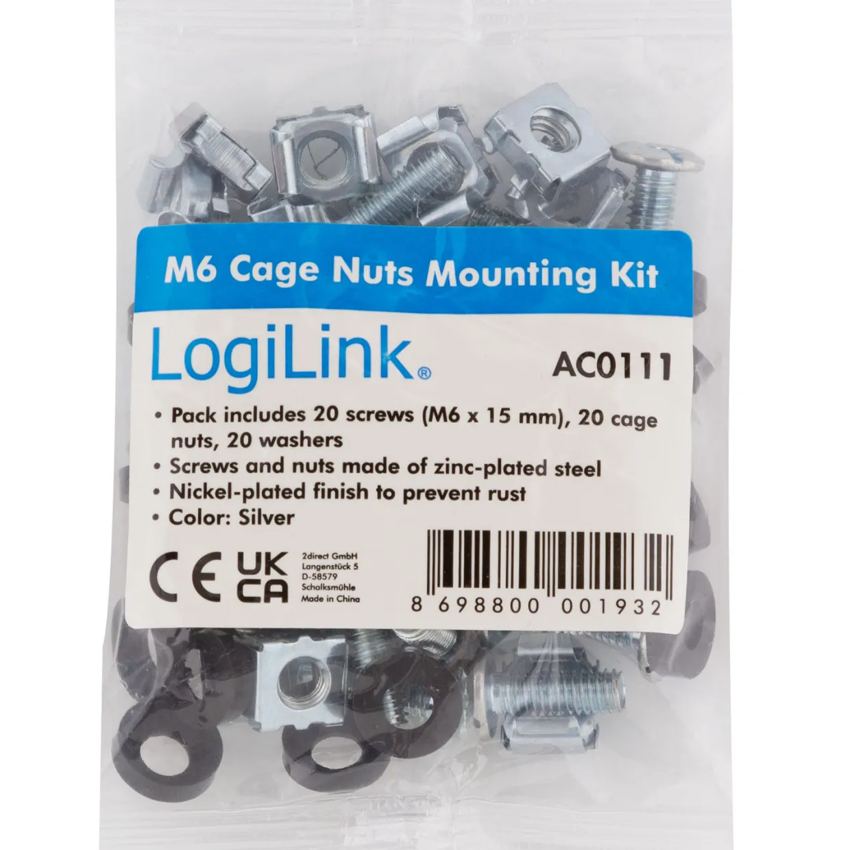 Monteringssats M6 Serverskåp för Rack/Väggskåp 20-pack