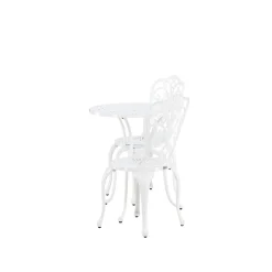 Nandin Klassisk Cafégrupp med Runt Bord & 2 Stolar i Aluminium, Vit