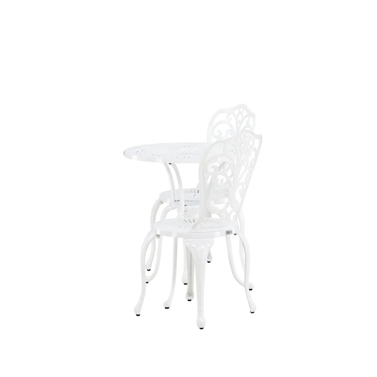 Nandin Klassisk Cafégrupp med Runt Bord & 2 Stolar i Aluminium, Vit