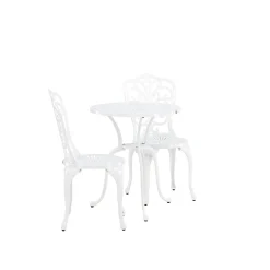 Nandin Klassisk Cafégrupp med Runt Bord & 2 Stolar i Aluminium, Vit