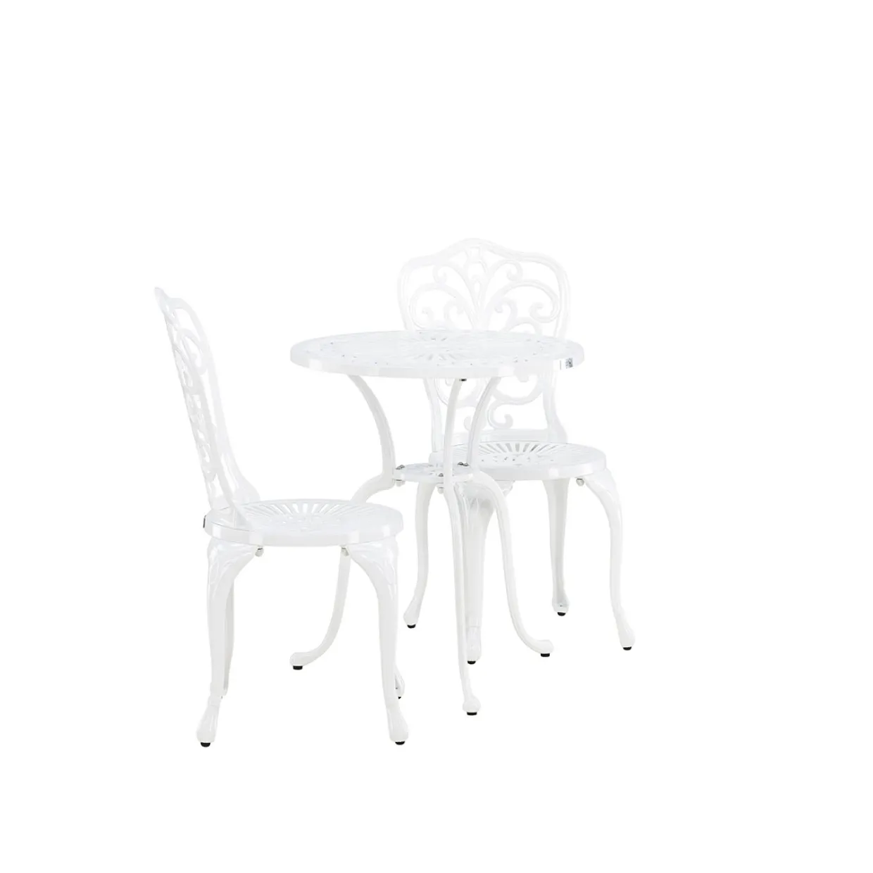 Nandin Klassisk Cafégrupp med Runt Bord & 2 Stolar i Aluminium, Vit