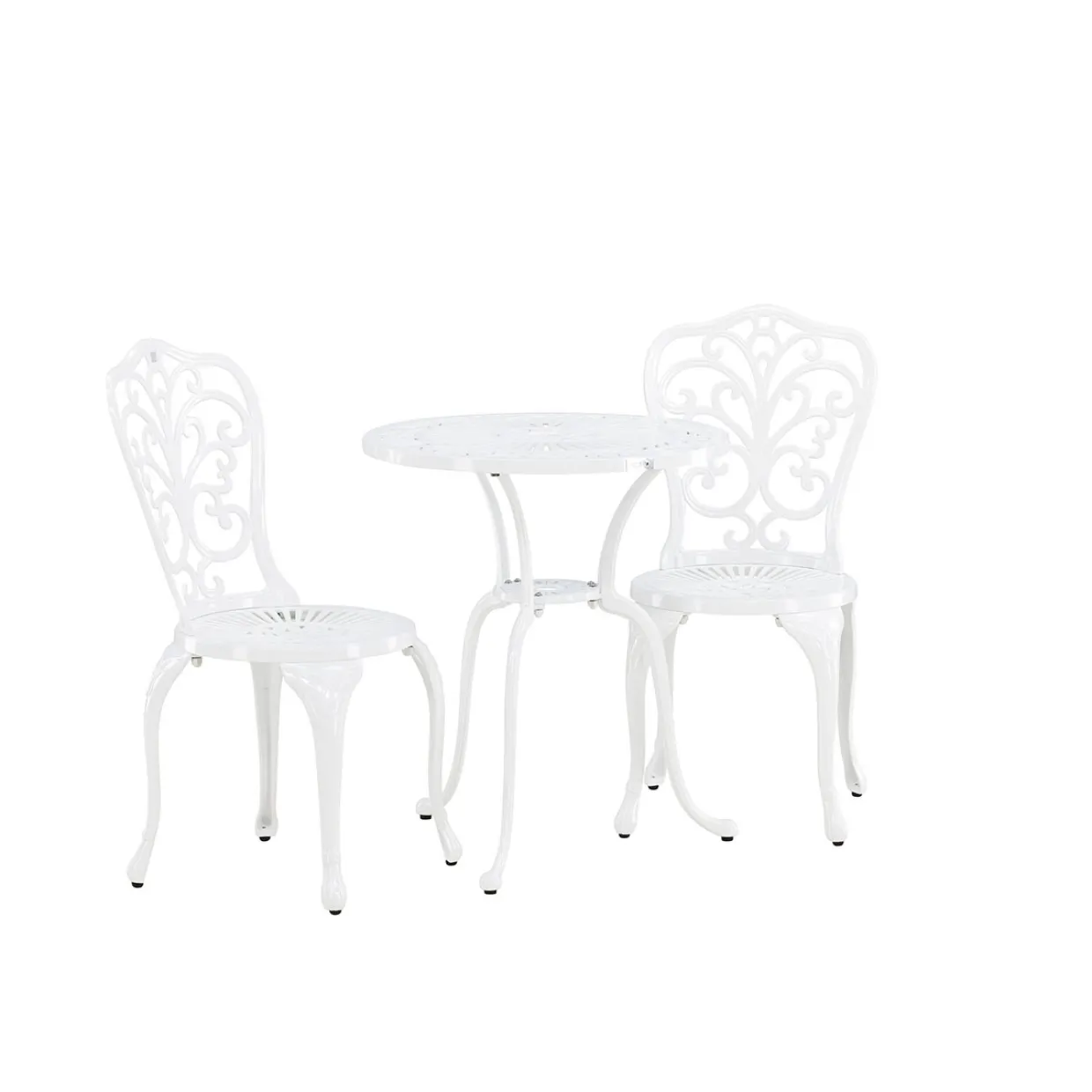 Nandin Klassisk Cafégrupp med Runt Bord & 2 Stolar i Aluminium, Vit