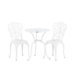 Nandin Klassisk Cafégrupp med Runt Bord & 2 Stolar i Aluminium, Vit