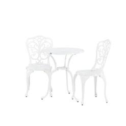 Nandin Klassisk Cafégrupp med Runt Bord & 2 Stolar i Aluminium, Vit