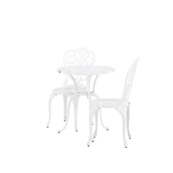 Nandin Klassisk Cafégrupp med Runt Bord & 2 Stolar i Aluminium, Vit