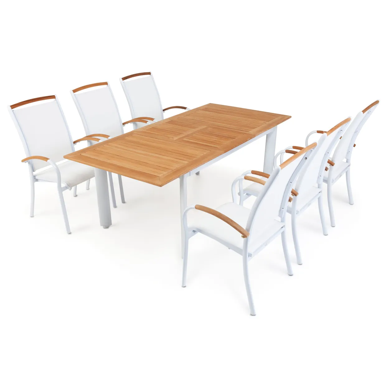 Nydala 6 st Karmstolar med Förlängningsbart Träbord Vit/Teak