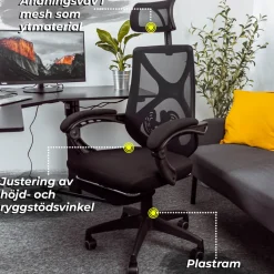Office Pro Stol med Andningsväv & Utdragbart Fotstöd