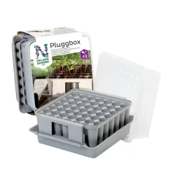 Pluggbox PlantStart, Grå, Kompakt Minidrivhus för 49 Pluggplantor