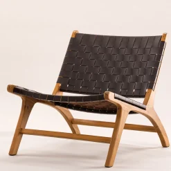 Rike Fåtölj i Brun Konstläder & Teak