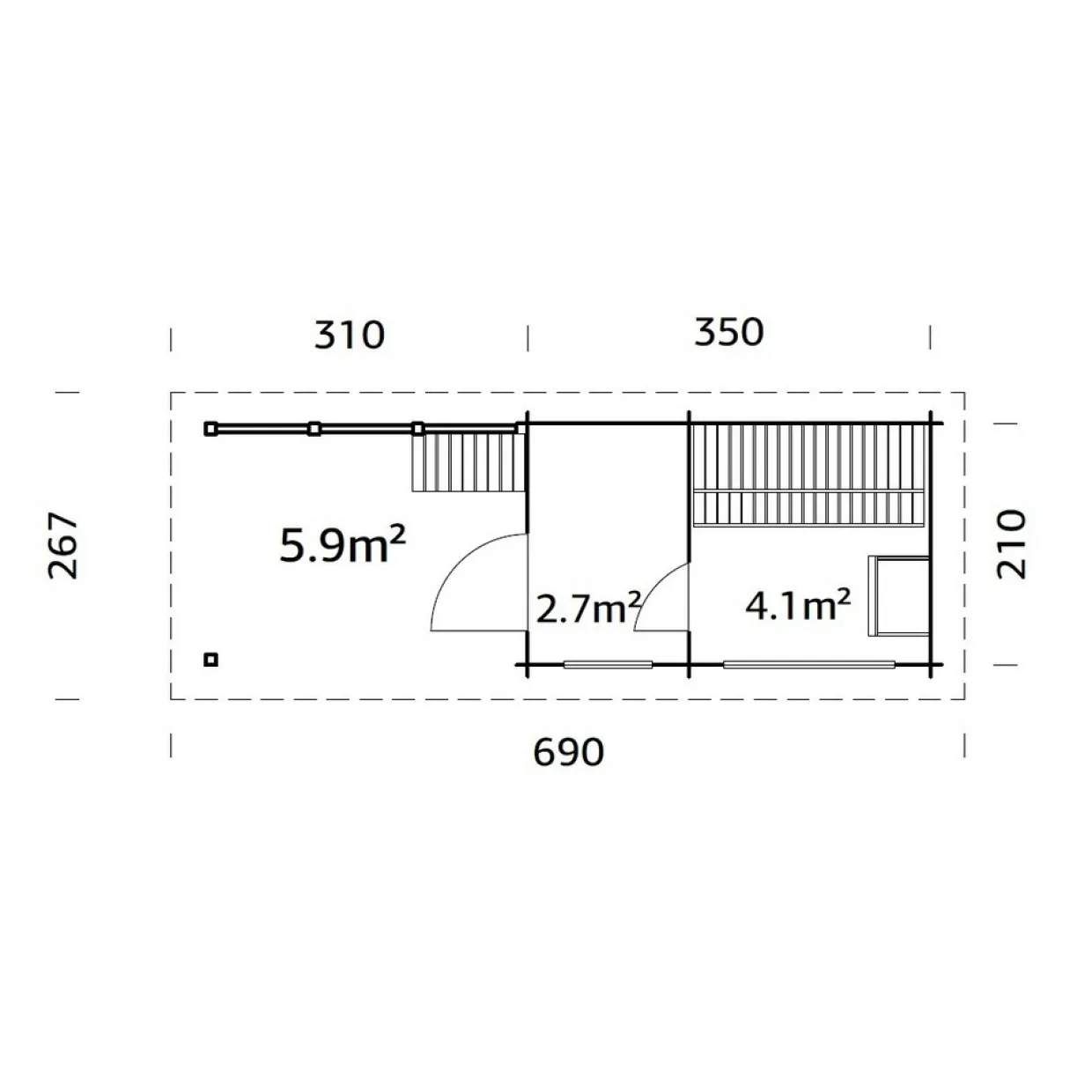 Sanna 13,5 m² Fristående Byggsats med Pulpettak