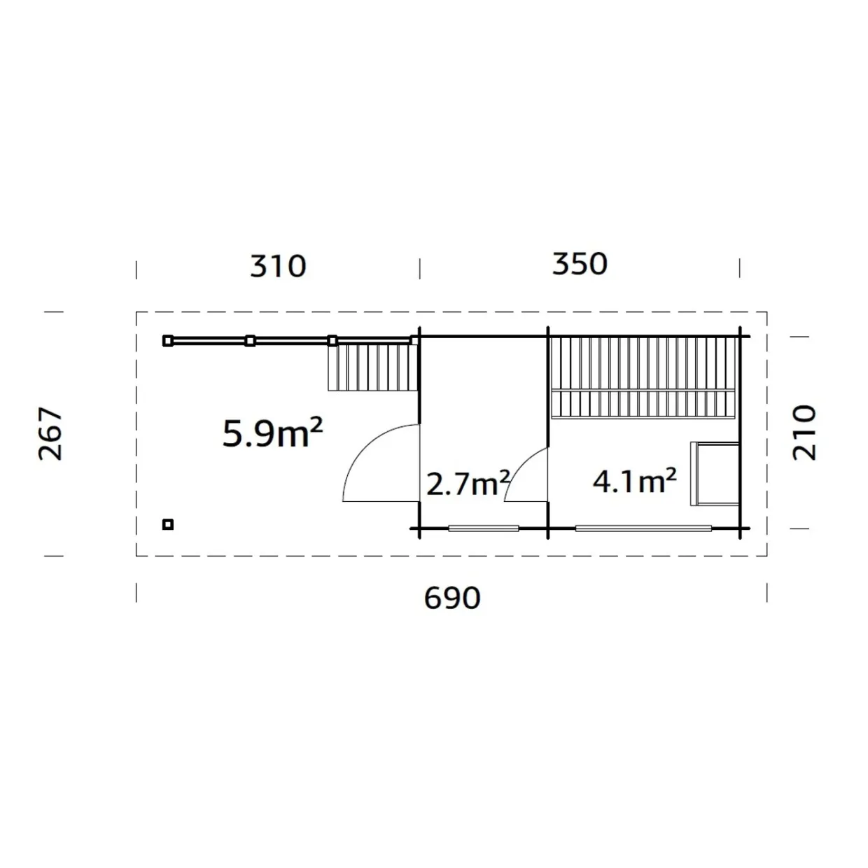 Sanna 13,5 m² Fristående Byggsats med Pulpettak