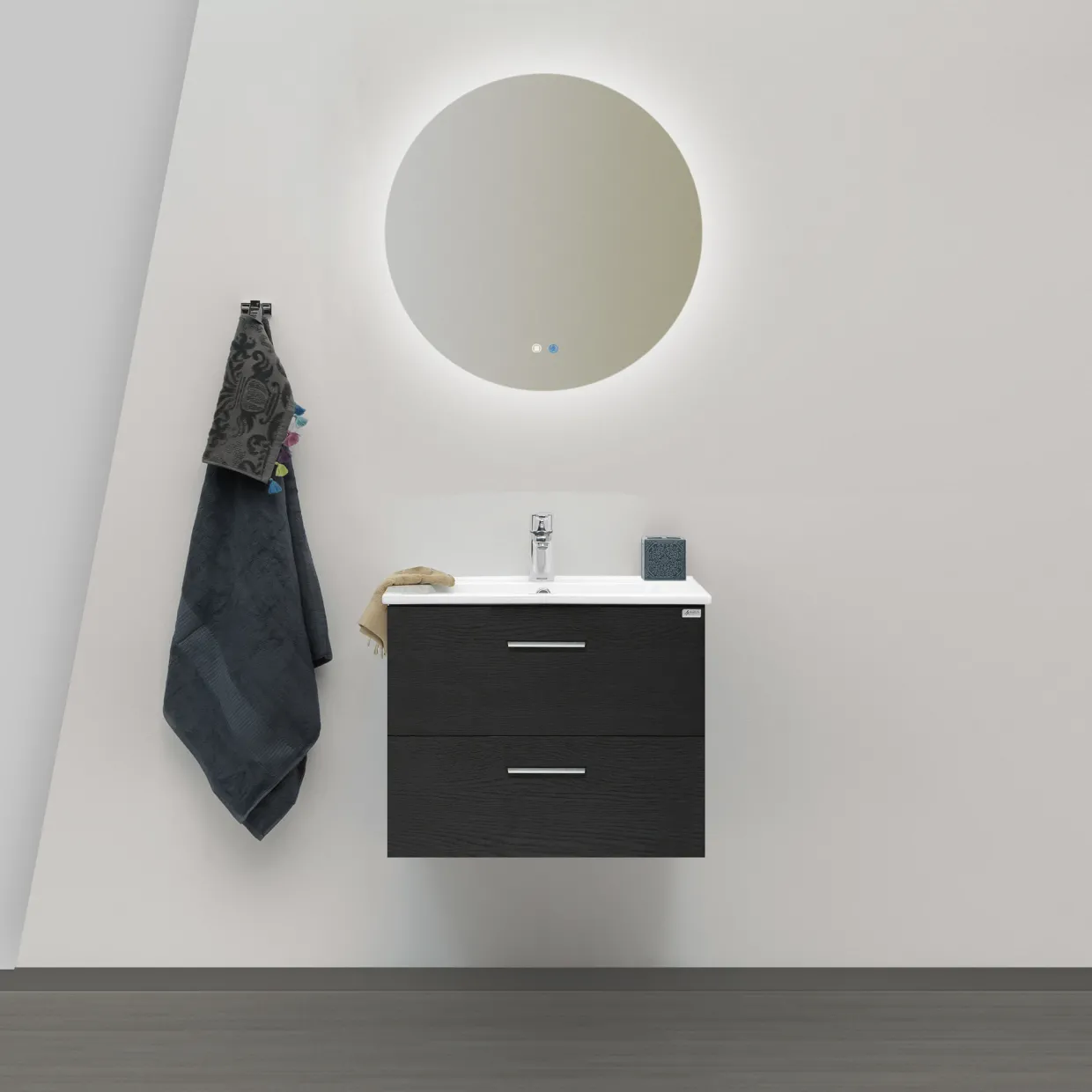 Slim 60 med Tvättställ och Spegel Aura LED