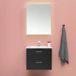 Slim Svart Ek 60 med Lådor och Spegel Luna LED