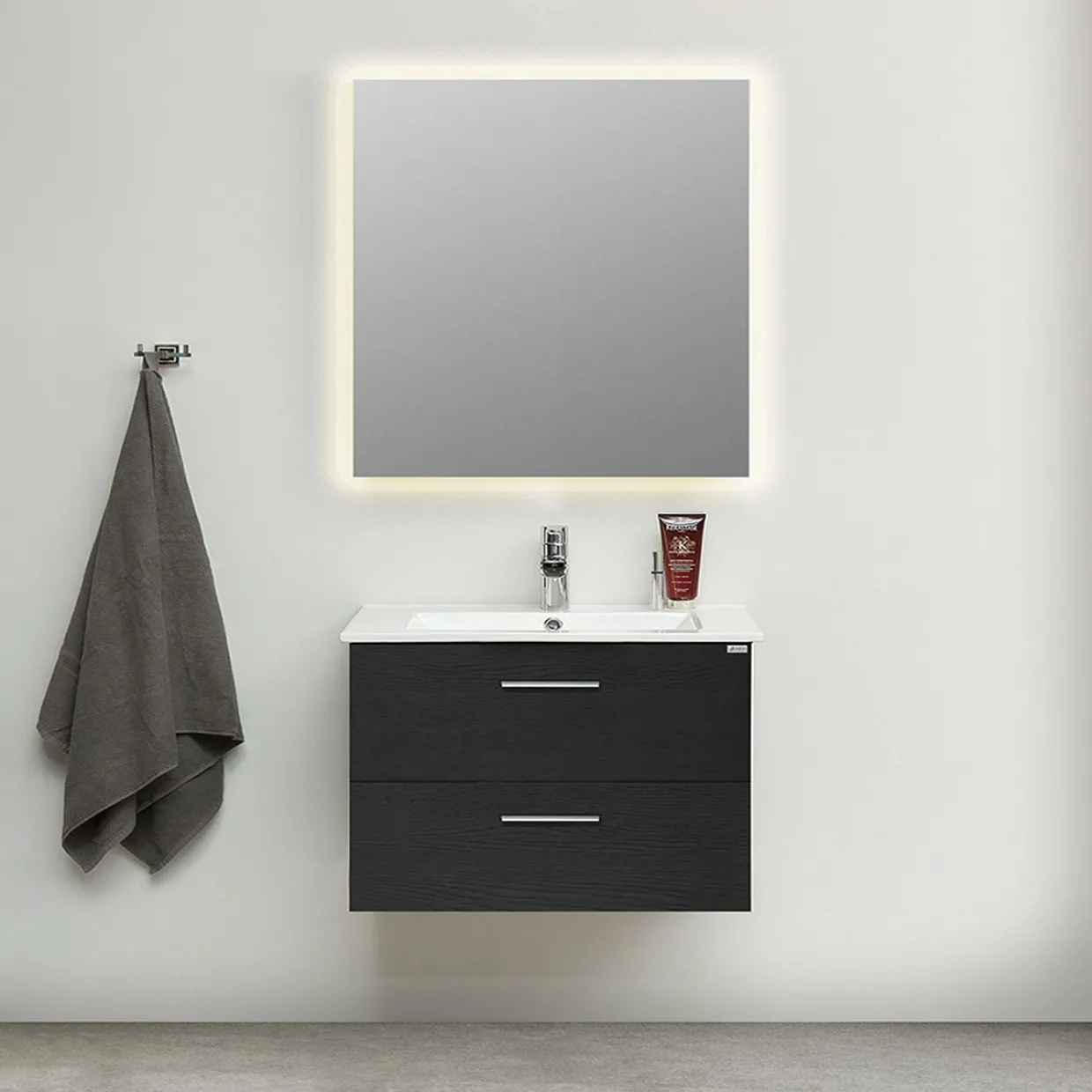 Slim Svart Ek 80 med Lådor och Spegel Luna LED
