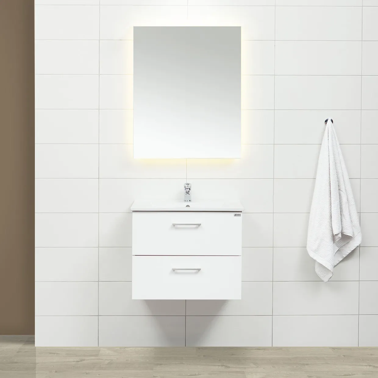 Slim Vit 60 med Lådor och Spegel Luna LED