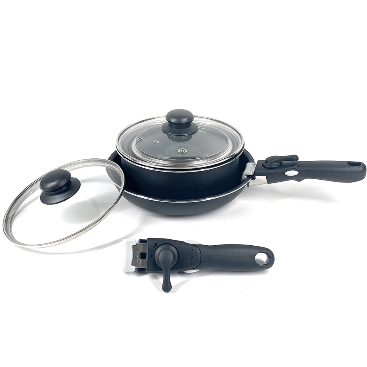 Svart 9 Delar Grytor & Stekjärn med Avtagbara Hantag & Non-Stick