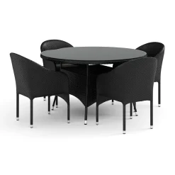 Thor utomhus rund matgrupp 140 cm med 4 Thor fåtöljer