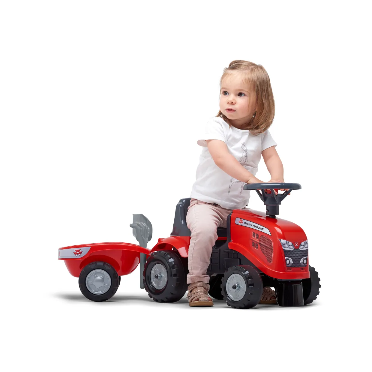 Traktor m. trailer, kratta och skyffel Baby Massey Ferguson