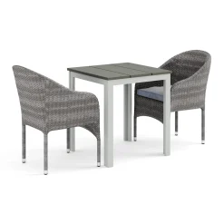 Tunis utomhus caféset 70x70 cm med 2 Thor fåtöljer
