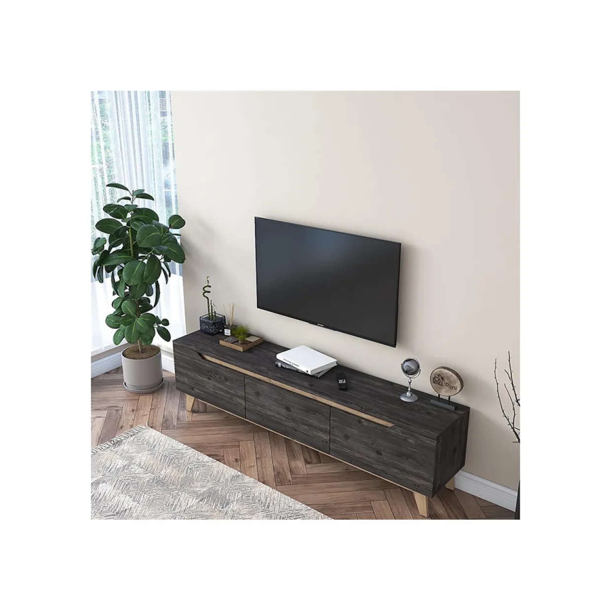 Virkesbo Svart/Brun TV-bänk 180cm